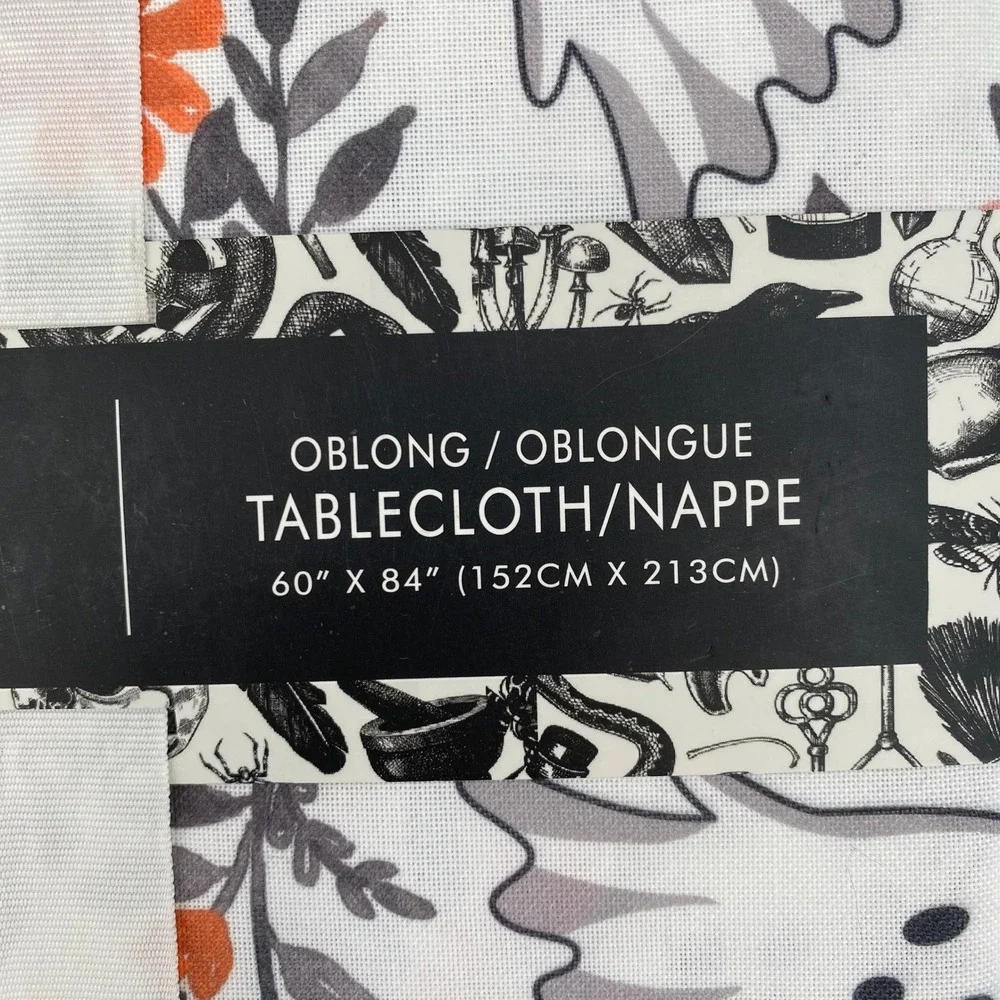 Tahari Home Tablecloth 60x84 White Ghost Floral Oblong Halloween Metallic Fall
